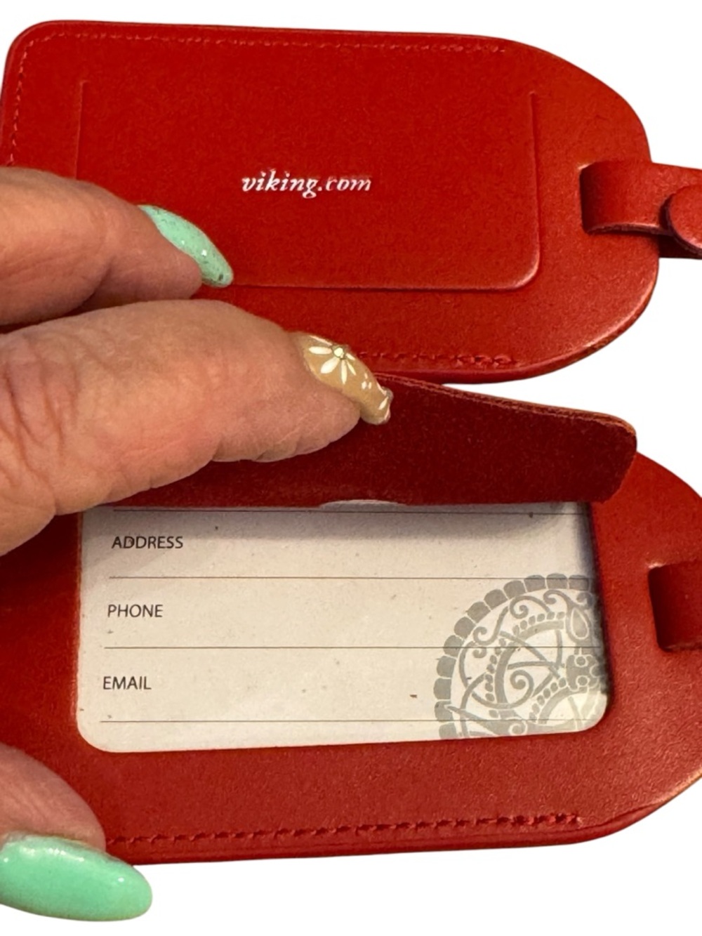 Viking Red Leather Luggage Tag Set - Picture 4 of 7